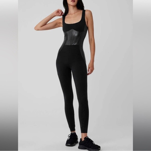Alo Yoga Airbrush Racing Onesie Jumpsuit Leather Corset Sleeveless